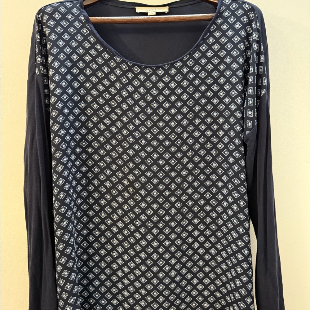 LOFT Navy Geometric Print Blouse